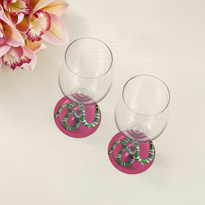 Serpent Raspberry Vegan Leather Round Coasters