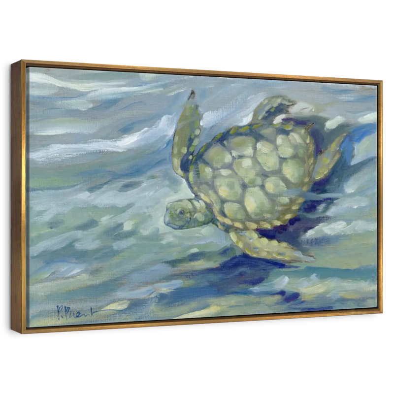 Tortue de mer East Point, Cadre flottant doré, 37 po x 25 po