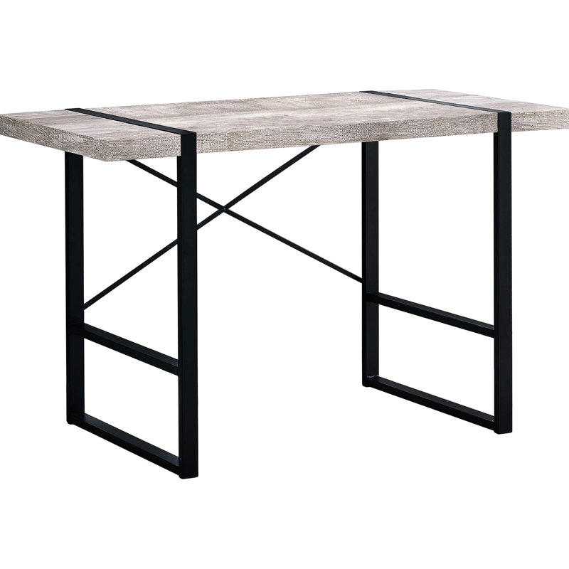 Bureau d'ordinateur taupe pour le travail - 49 po avec des pieds en métal noir et une structure de bureau stable 48 po l Installation de bureau à domicile, finition stratifiée, pieds, look industriel moderne