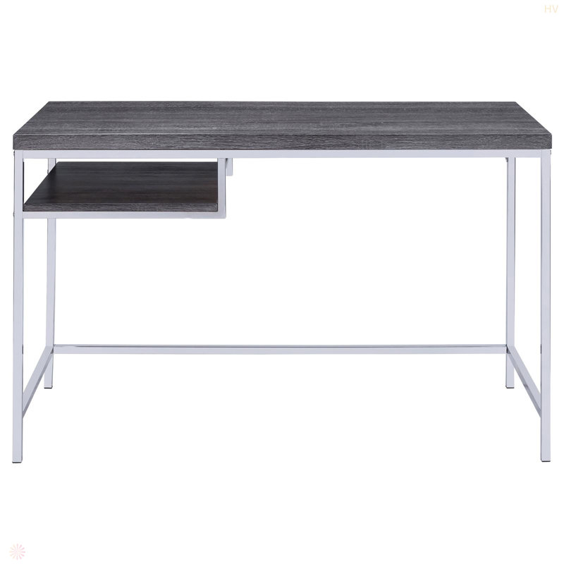 Bureau d'écriture rectangulaire gris et chrome patiné