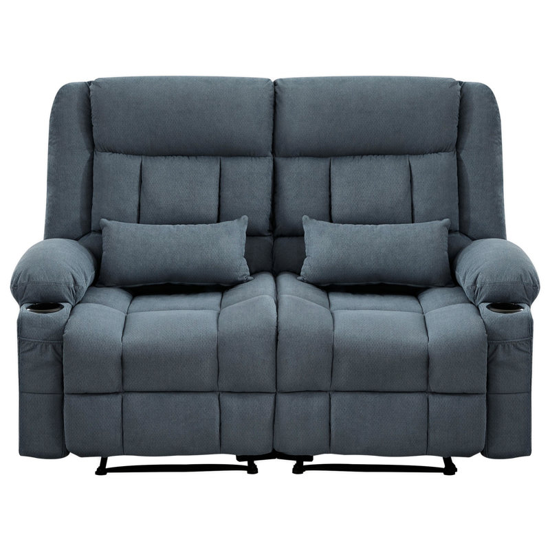 Causeuse inclinable avec porte-gobelets et poche latérale pour le salon, Bleu