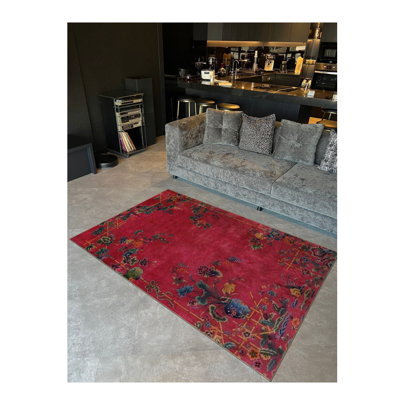 Tapis décoratif rouge à motif floral rouge, Sous-tapis rectangulaire 2 pi 6 po x 4 pi 11 po
