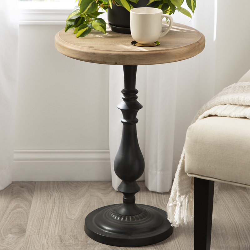 Wood And Metal End Table, Natural Wood, Black