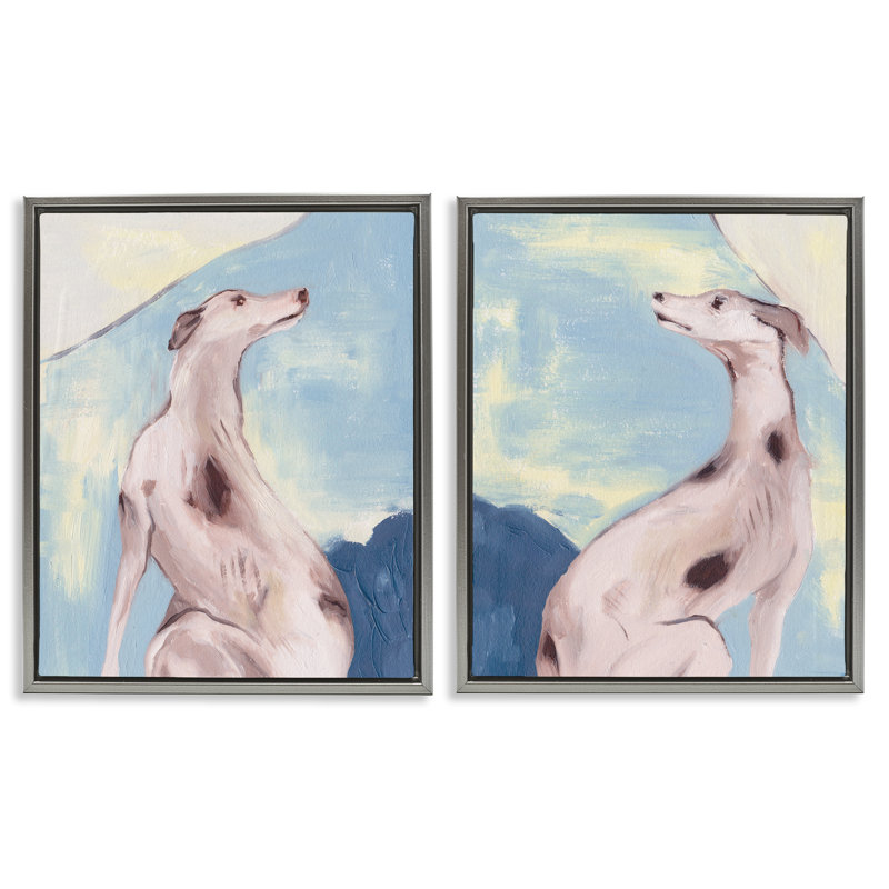 Ensemble de 2 toiles flottantes encadrées "Spots Greyhound Dogs" par Melissa Wang, H 31 po x l 25 po