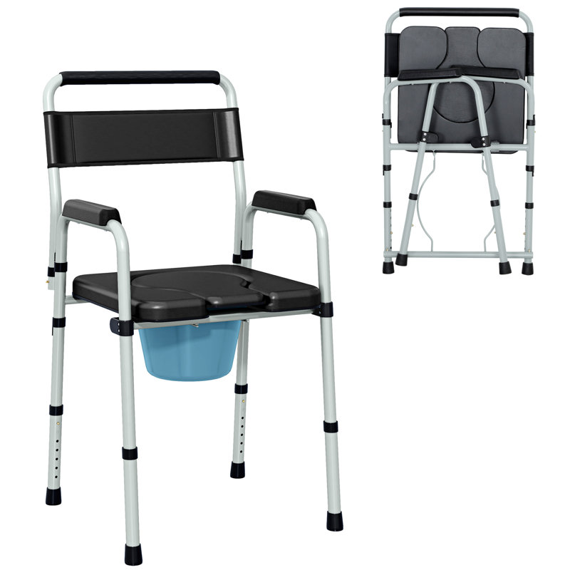 Chaise de chevet pliante pour personnes âgées, adultes, personnes à mobilité réduite, siège de toilette surélevé avec poignée, hauteur réglable, 330 lb, noir