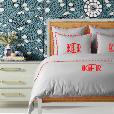 Monogram 400TC Cotton Small Scallop Embroidery Duvet Cover Set