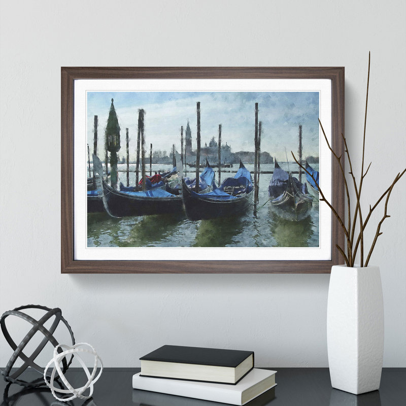Gondolas in Venice Vol.2 - Picture Frame Painting, 27cm H x 36cm W x 2cm D, Walnut Framed