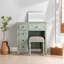 Coiffeuse vintage en bois massif vert avec miroir rabattable