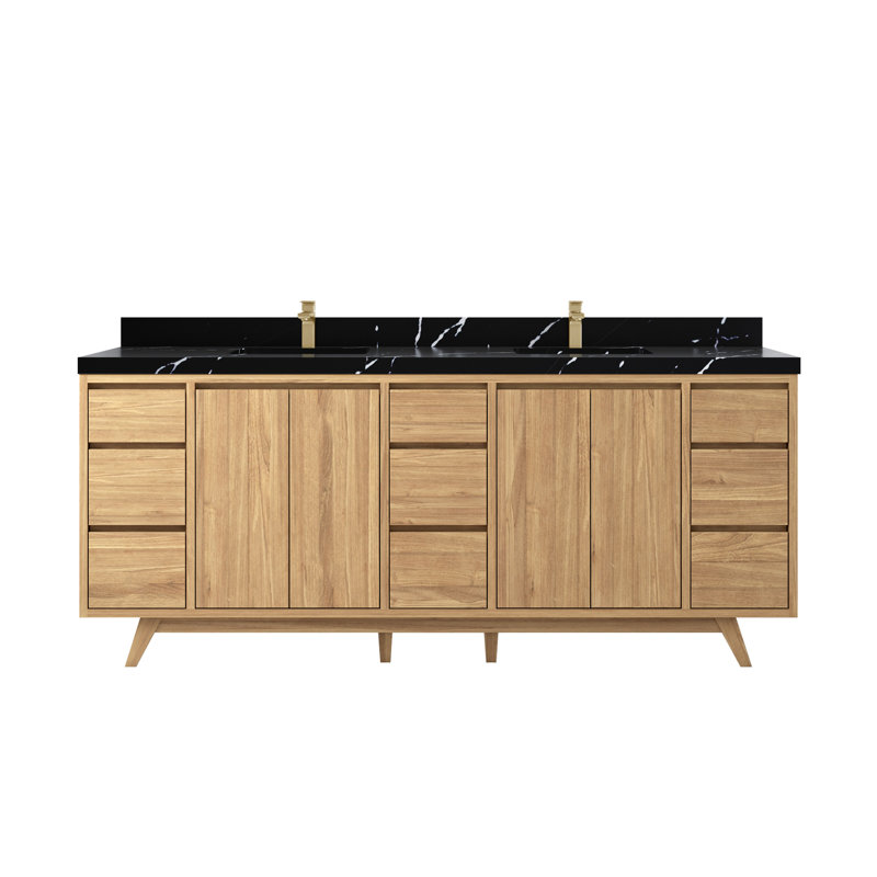 Ensemble de meuble-lavabo double 84 po, Noir Calacatta, Naturel