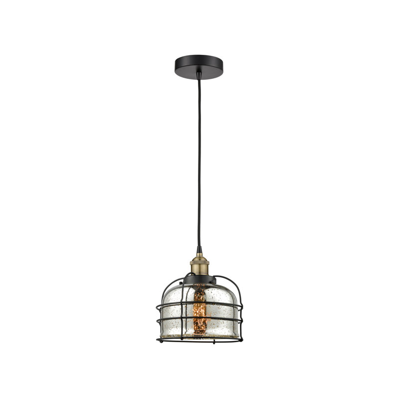 Luminaire suspendu 1 lumière Helladius, Laiton antique noir, Argent mercuré plaqué, H 10,25 po x l 9 po x P 9 po