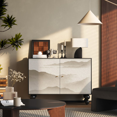 Armoire d'entrée minimaliste avec paysage à encre