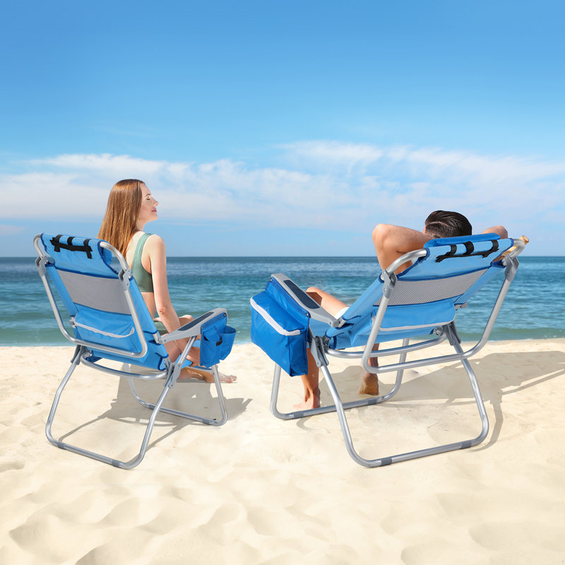 Ensemble de 2 chaises de plage pliantes en aluminium bleues