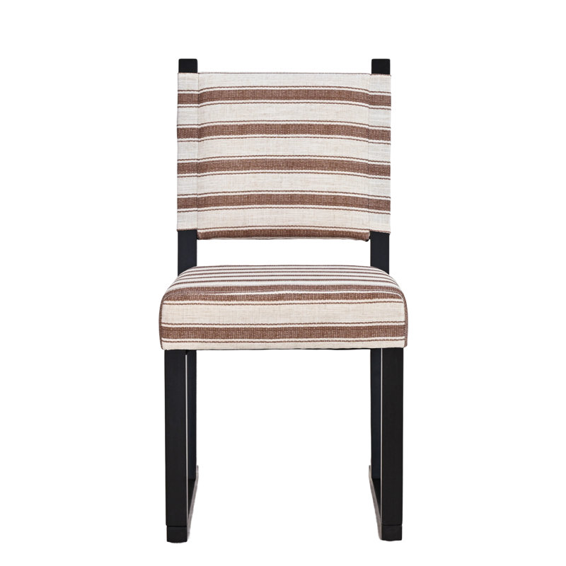 Striped Fabric Side Dining Chairs, Black Solid Wood Sled Legs (Set of 4), 4, Terracotta, Black
