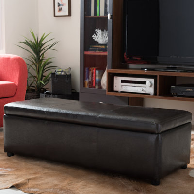 Repose-pieds de rangement rectangulaire en similicuir de 47 po Chanett