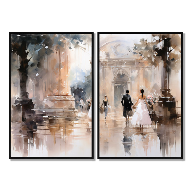«Fashion Impressionist Elegance II», ensemble d'art mural glamour, Black, 36" H x 48" W, Impression encadrée flottante