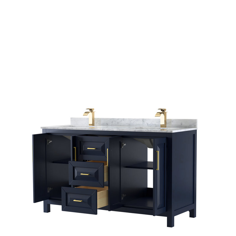 Daria 60'' W Double Vanity, White, Carrara Cultured Marble, Brushed Gold