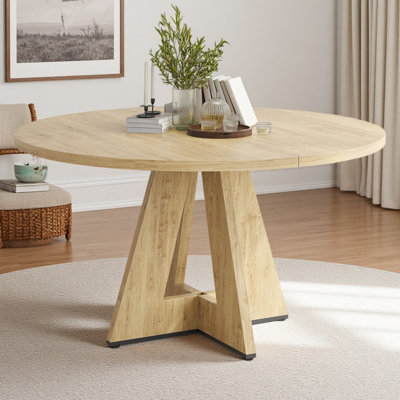 47" Round Dining Table For 4-7 People, Modern Wood Kitchen Table With Sturdy Metal Base, Large Round Dinner Table For Dining Room, Easy Assembly