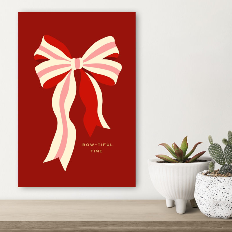 Festive Red Bow Abstract Elegant Contemporary Wall Art Print by Dominique Vari - Wrapped Canvas Print, 45.72cm H x 30.48cm W