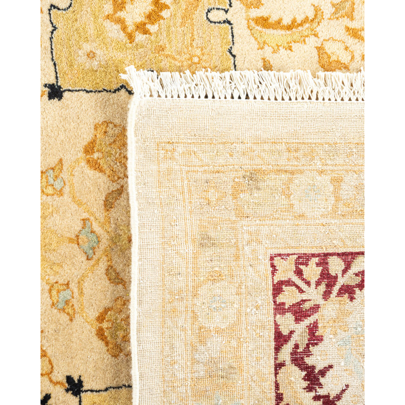 Tapis unique ivoire / rouge / jaune noué à la main 8 pi 2 po x 10 pi 7 po Hayner
