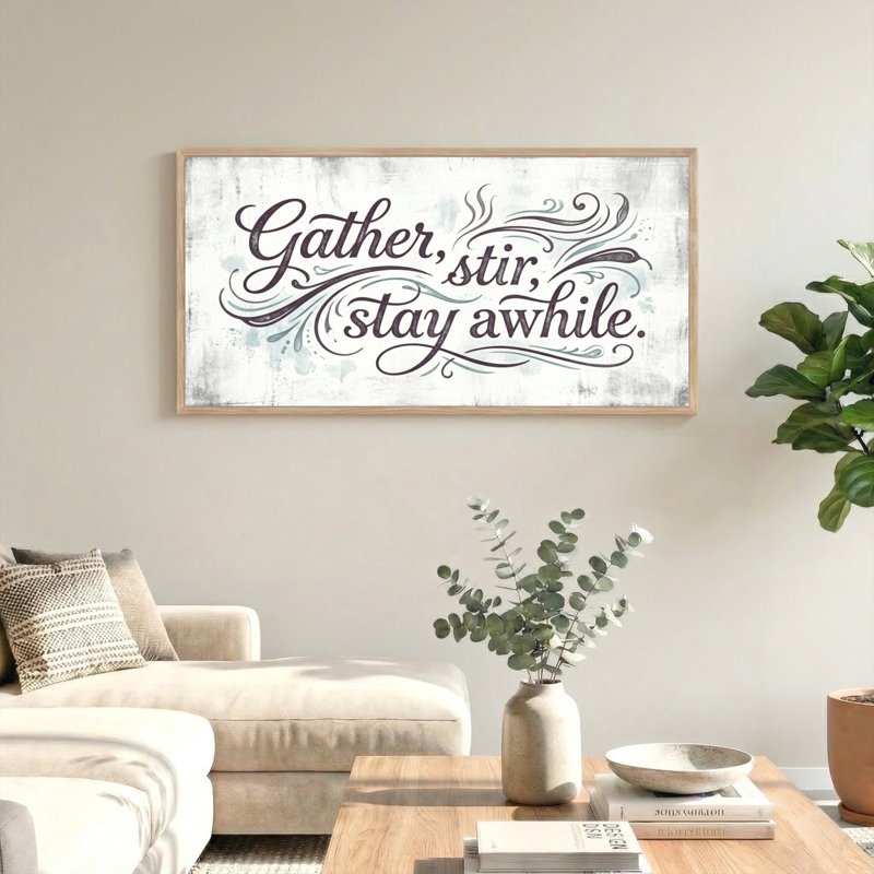 Ensemble de 1 tableau sur toile « Gather Stir Stay Awhile », L 46 po x H 24 po, Naturel