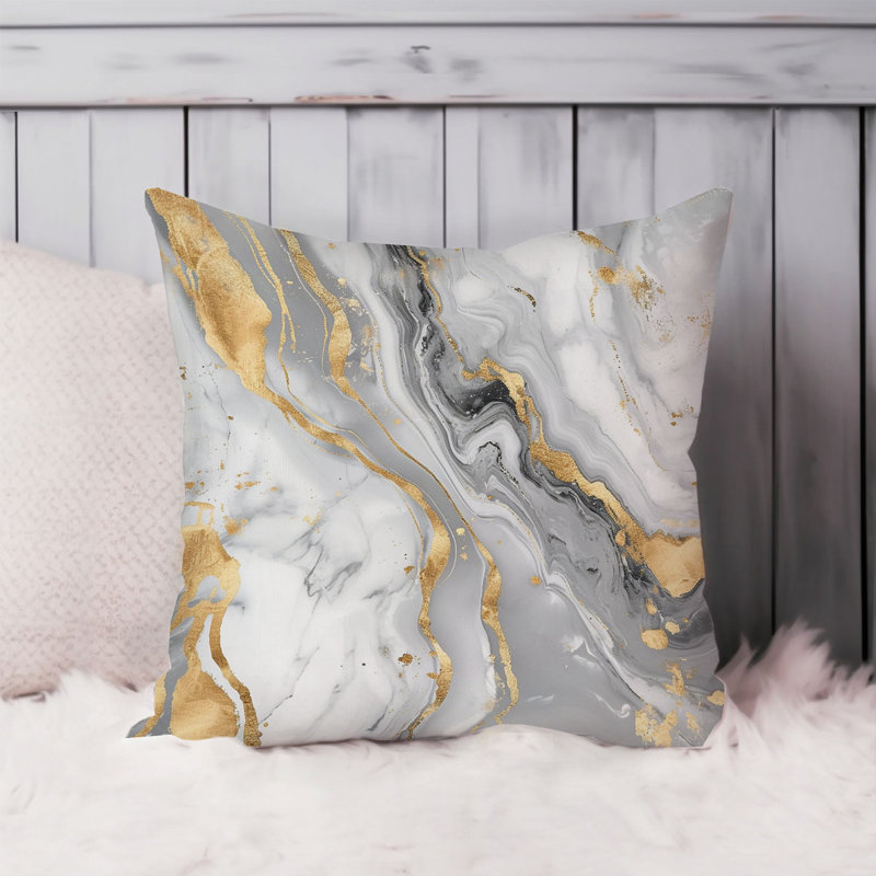 Animals William Morris Birds Damask Pattern I Cottage, 16" H x 16" W, Abstract Gray/Gold Geode Marble Crystal XVI
