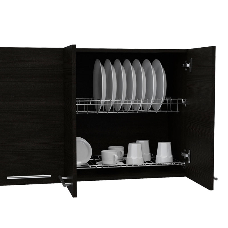 Armoire murale H 24 po, quatre portes, avec deux tablettes internes, plaque interne et rangement en verre, Noir