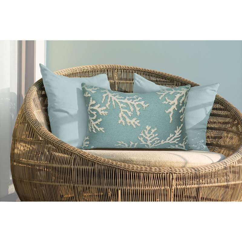  Polyester Throw Indoor/Outdoor Pillow Cover and Insert, Aqua/Ivory