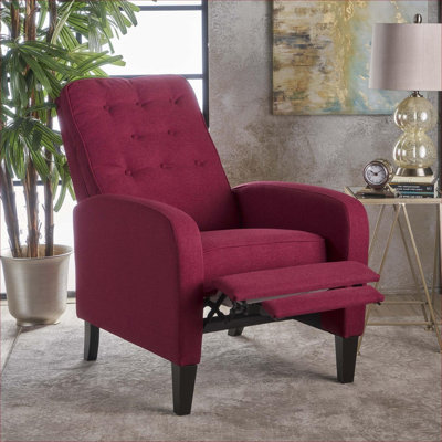  Fauteuil inclinable en tissu, dossier moderne capitonné avec pieds en bois de bouleau massif, finition rouge