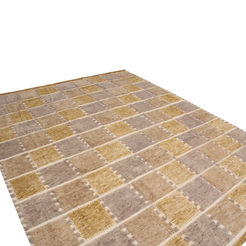Rug & Kilim’S Scandinavian-Inspired Yellow And Gray Wool Pile Rug, Rectangle 8' x 10'