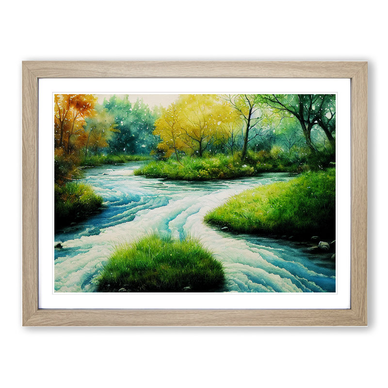 Illuminating Stream - Single Picture Frame Print, 34cm H x 46cm W x 2cm D, Oak