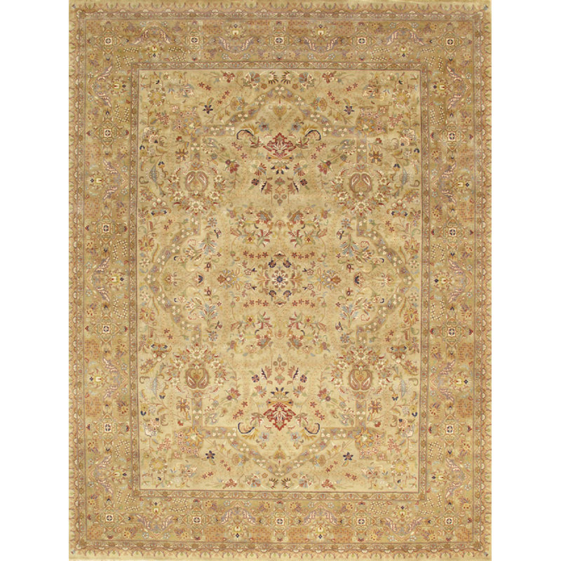 Baku Hand Knotted Wool Oriental Area Rug in Beige, Rectangle 14' x 18'