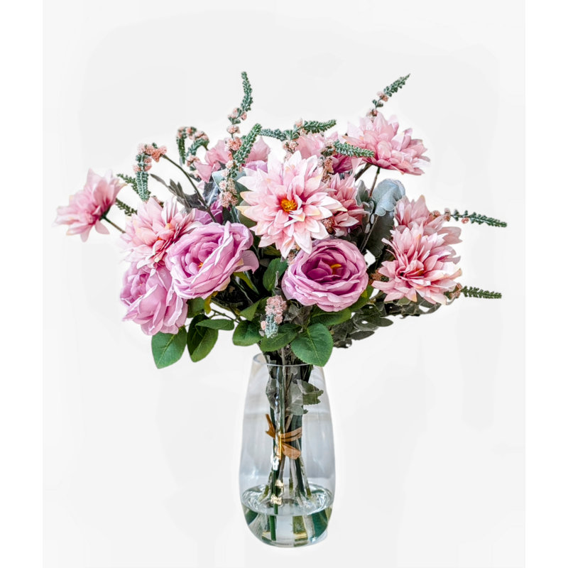 Arrangement mauve, rose et dahlia rose