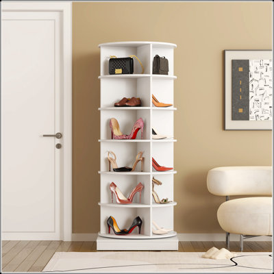 Armoire à chaussures rotative 360 avec 6 couches, peu encombrante et élégante pour une organisation moderne.
