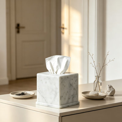 Couvercle de boîte à mouchoirs en marbre naturel pour mouchoirs en cube, élégant porte-mouchoirs en pierre blanche de Carrare pour la décoration de la salle de bain, de la chambre et du comptoir de la cuisine