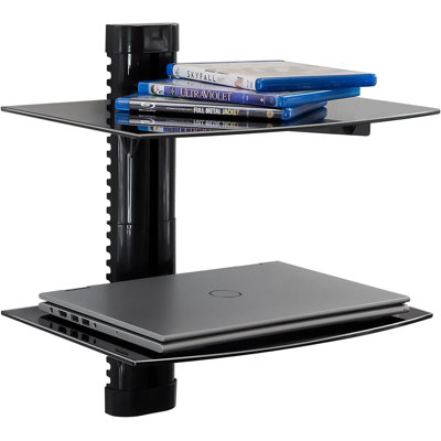Support de tablette murale flottante pour récepteur AV, console de jeu, décodeur, lecteur DVD, projecteur, 2 tablettes réglables en verre trempé, capacité, gestion des câbles