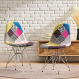 Patchwork Accent Chair Bohemian Style Fabric? Chair With Chromed Legs Geometric Pattern Chair, 18" X 21", Set Of 2