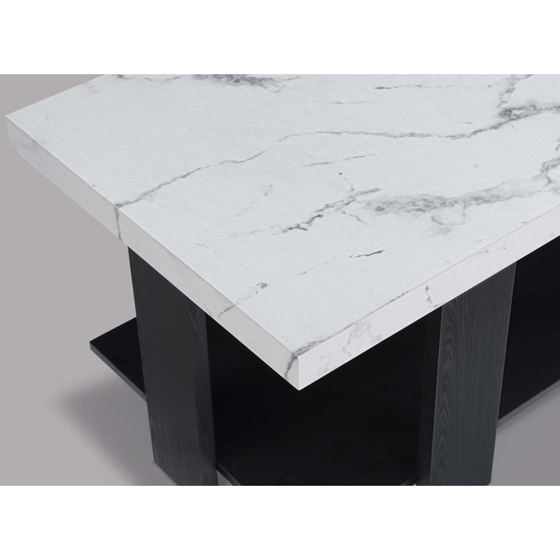 Ensemble de table basse 3 pièces avec table basse et deux tables de bout assorties, Blanc, Noir
