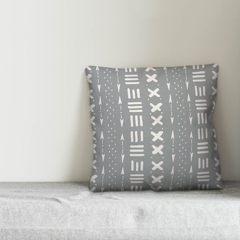  Coussin Tribal, 16 po x 1 po, Gris