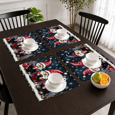 Christmas Placemats Set of 4 - Heat-Resistant Table Mats, for Indoor & Outdoor Dining,Santa Claus Reindeer Sleigh
