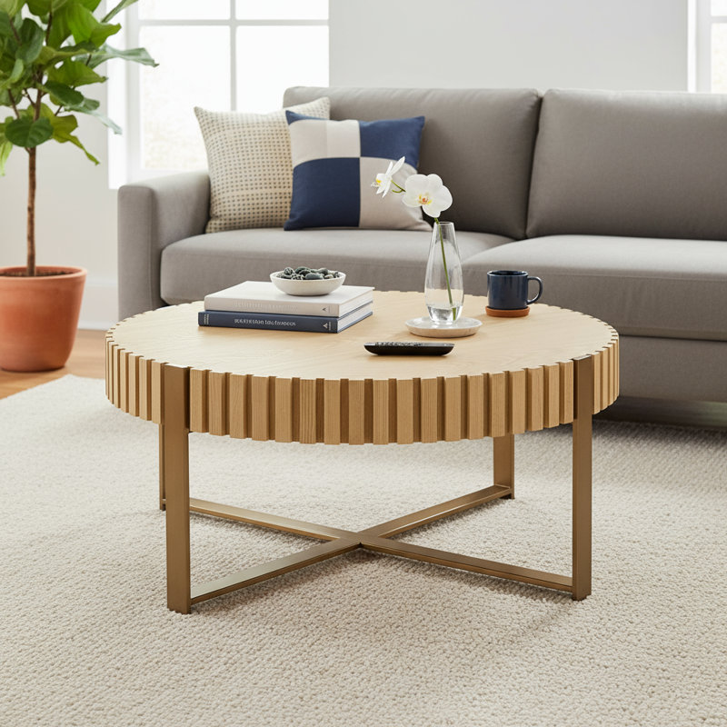 Table basse cylindrique fabriquée à la main en bois de frêne massif naturel gris naturel, Gris