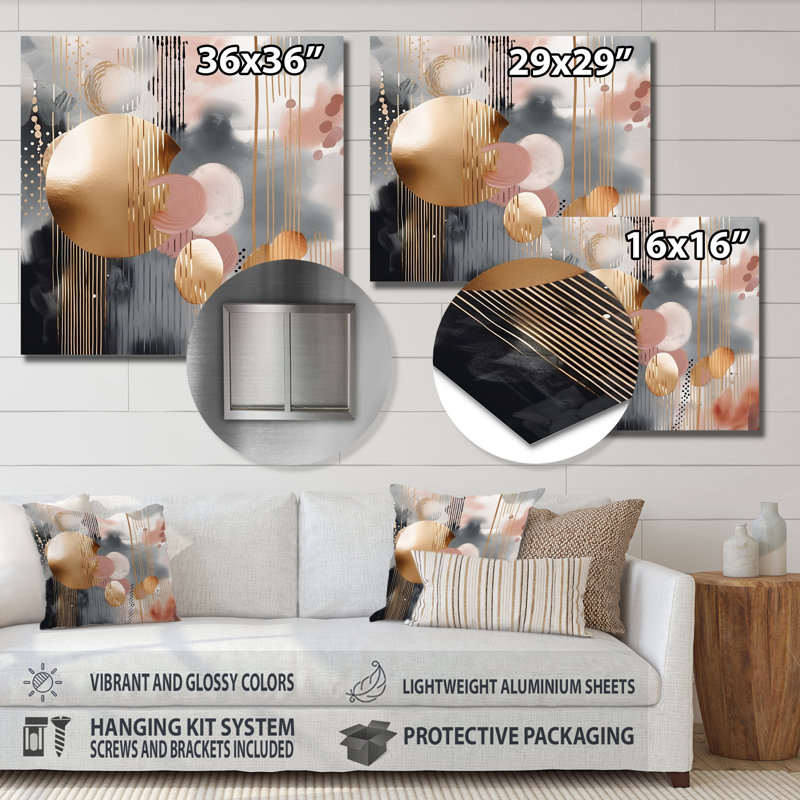 Soft Colors Shapes and Lines Marble I - Abstract Marble Metal Wall Décor, 16" H x 16" W x 1" D