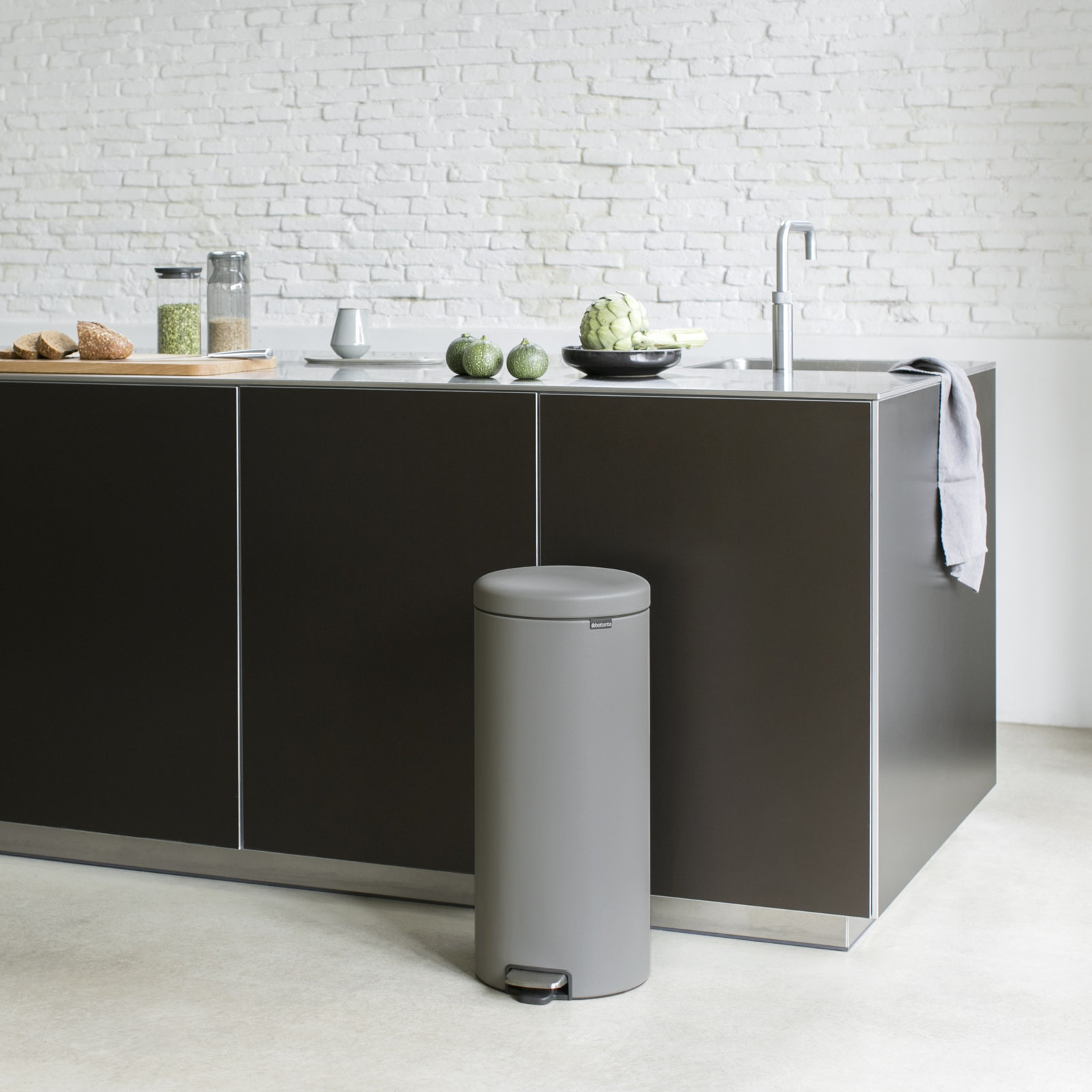 Brabantia Newicon 8gal Step-On Trash Can, Mineral Concrete Gray