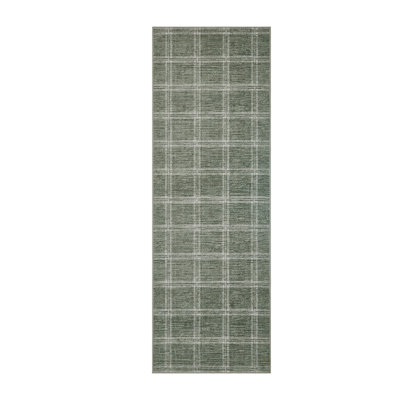 Modern Washable Runner Rug Checkered Plaid Non-Slip Low Pile Contemporary Floor Mat for Kitchen Entryway Bedroom Laundry Room Green 2x6ft
