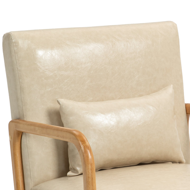 Jyrin 64.5Cm Wide Armchair, Chanton Cream White Faux Leather, Natural Wood