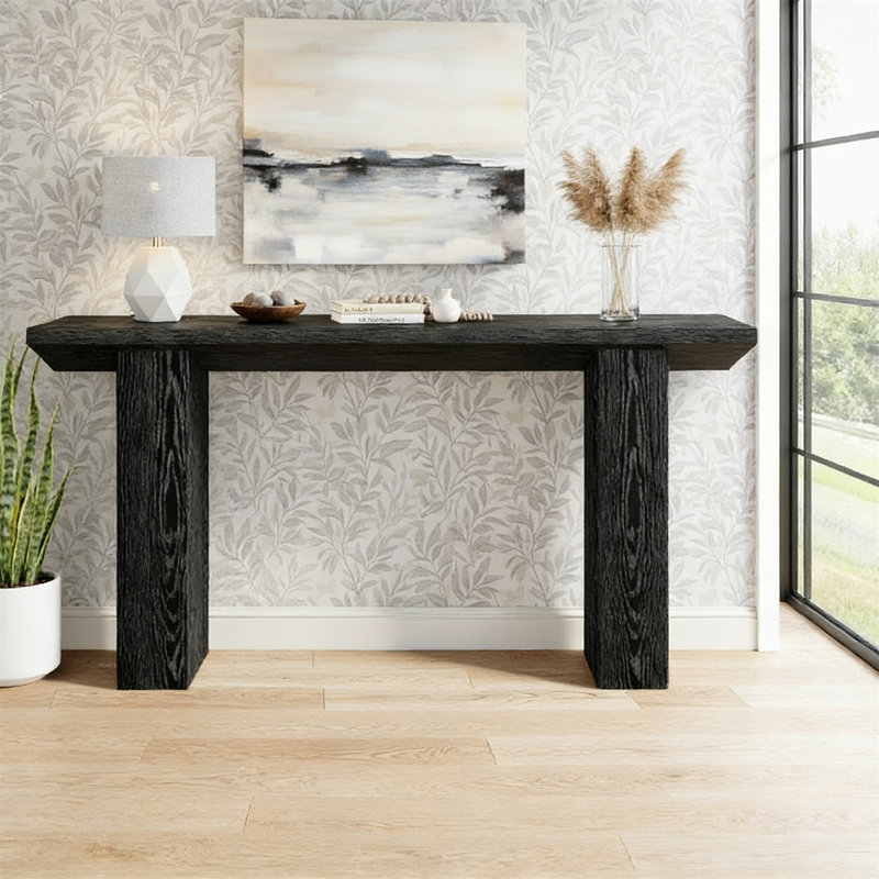 Console 63 po, canapé long en bois