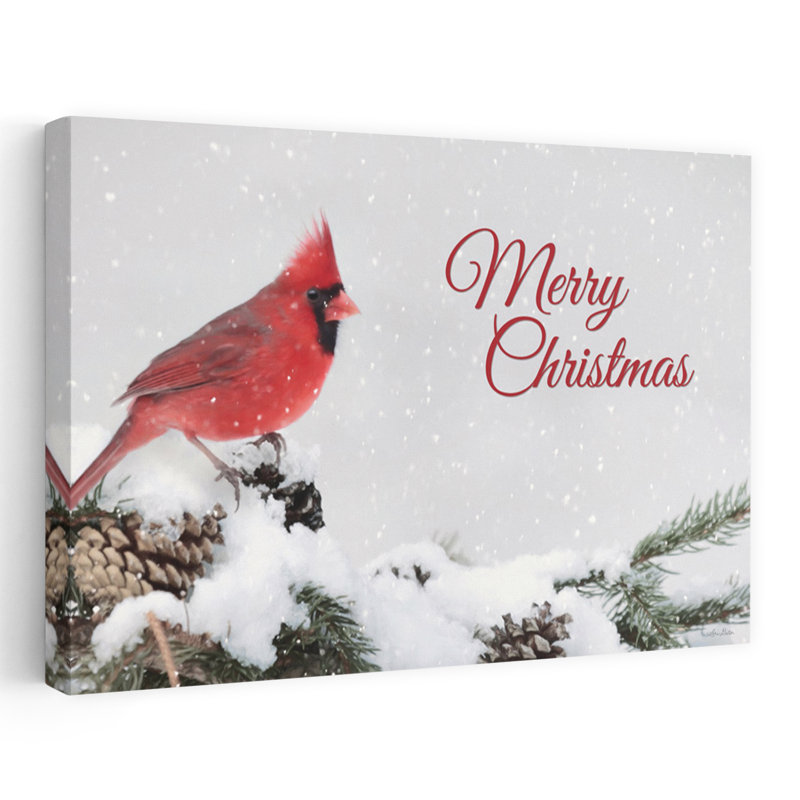 Joyeux Noël, cardinal, pin contemporain, art d'hiver, H 24 po x l 16 po
