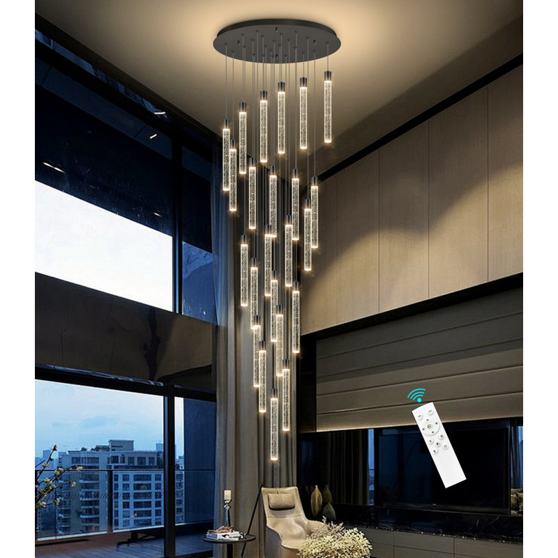 Lustre 23 lumières à DEL moderne en cristal noir, Matte Black