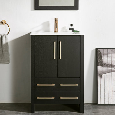 Mosese 24'' Black Free-standing Single Bathroom Vanity with Ceramic Vanity Top & Two Drawers