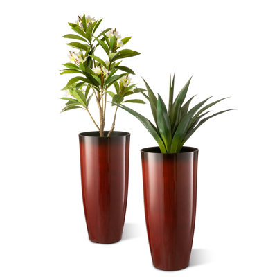 30"H Set of 2 Oversized Gradient Cobalt Faux Ceramic Tall Plastic Planter