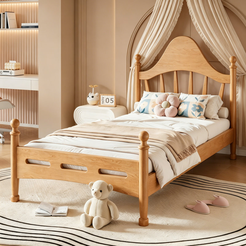 Lit plateforme simple avec tête de lit chic, structure de lit en bois massif avec support à lattes, aucun sommier tapissier requis et conception basse à terre, naturel